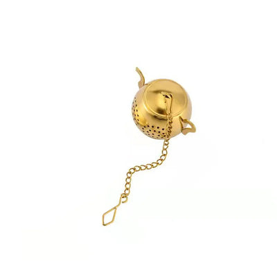 Metal Tea Strainer Teapot Shape Loose Tea Stainless Steel Infuser Leaf Tea Maker Strainer Chain Drip Tray Herbal Spice Filter