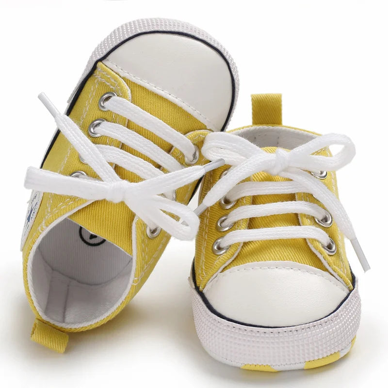 CLASSIC CANVAS BABY SPORTS SHOES – GENDER-NEUTRAL FIRST WALKER WITH NON-SLIP SOFT SOLES FOR NEWBORN & TODDLER CRIB USE