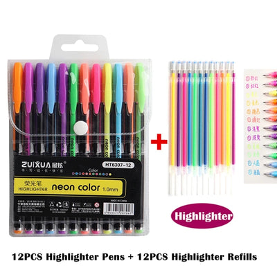 12/24Pcs Metallic Glitter Colors Gel Pens For School Office Adult Coloring Book Journals Drawing Art Markers Promotion Pen