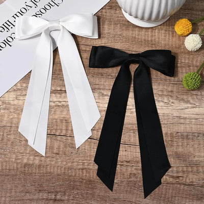 2Pcs Ribbon Tassel Bow Hair Clips for Women Elegant Satin Long Tassel Hairpins Barrettes Girls Fashion Hair Accessories Gift