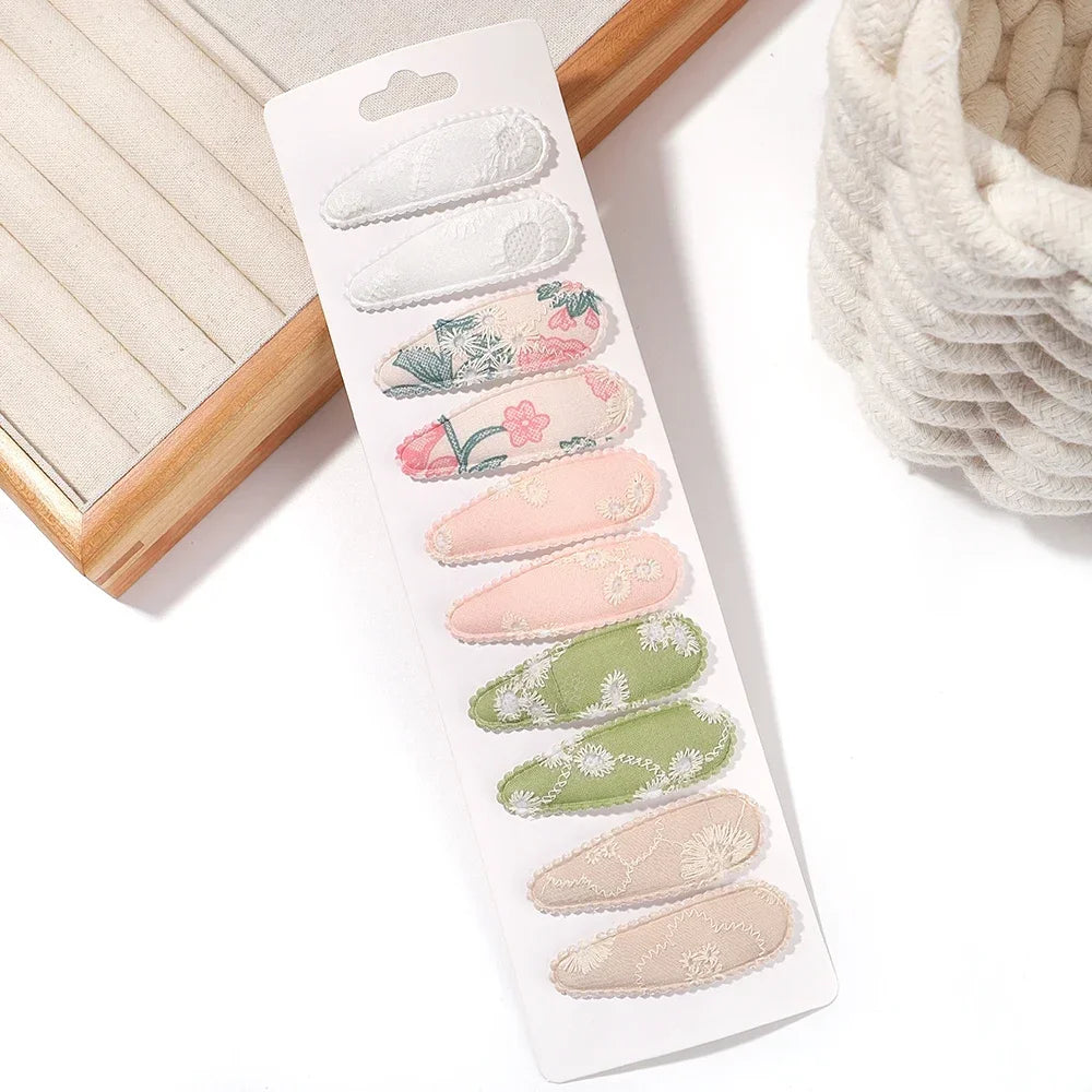 10Pcs/Lot Fresh Print Cotton Alloy Hair Clips for Kids Fabric Plaid BB Hairpins Girl Hairgripe Headwear Baby Hair Accessories