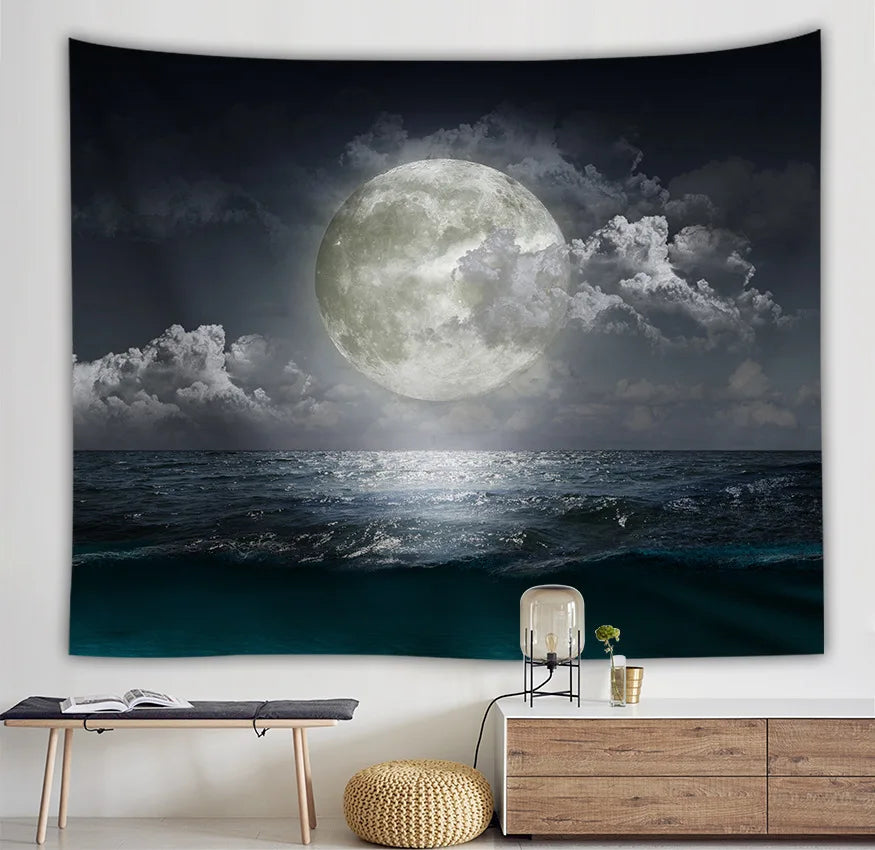 Starry sky moon night scene tapestry room art decoration background cloth home living room decoration wall hanging beach towel