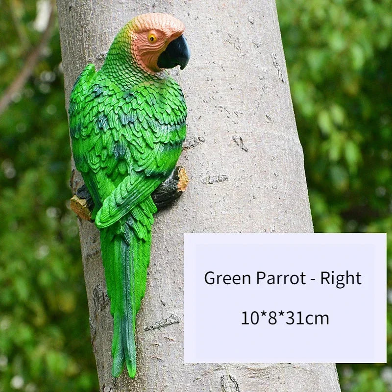Simulation Parrot Statue Birds Wall Mounted Outdoor Garden Resin Tree Hanging Decoration Animal Sculpture Home Ornament Decor