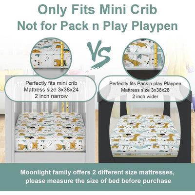 3" Mini Crib Mattress, 38" x 24" High-Density Foam, Odorless & Steady, Giraffe Print, Fits Mini Crib