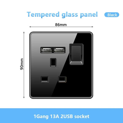 Black UK 18W Type-C Quick charge Socket Universal Double 3pin USB Power Outlet,220V Electrical Wall LED Light 2way Switch TV TEL