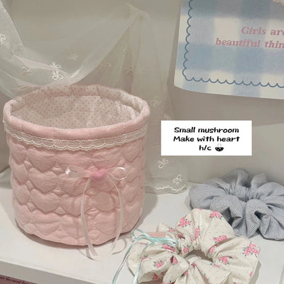 handmade ins ballet style heart clip cotton quilted cylinder square pen holder desktop storage box storage and organizing basket