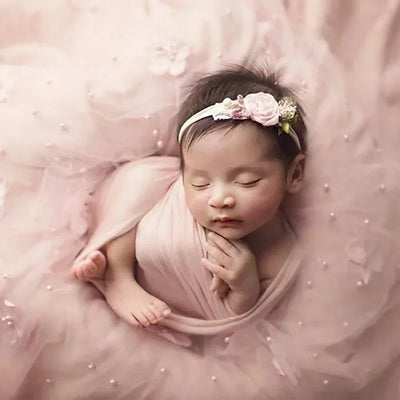 2PCS/SET NEWBORN PHOTO PROPS SOFT CHIFFON LACE FLORAL PEARLS MESH GAUZE INFANT PHOTOGRAPHY BACKDROP ACCESSORIES