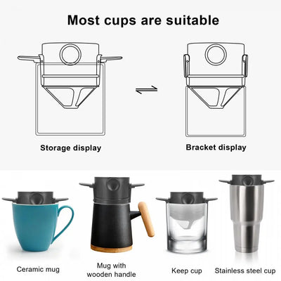 Coffee Filter Stainless Steel Easy Clean Portable Foldable Reusable Coffee Funnel Paperless Pour Over Holder Coffee Dripper