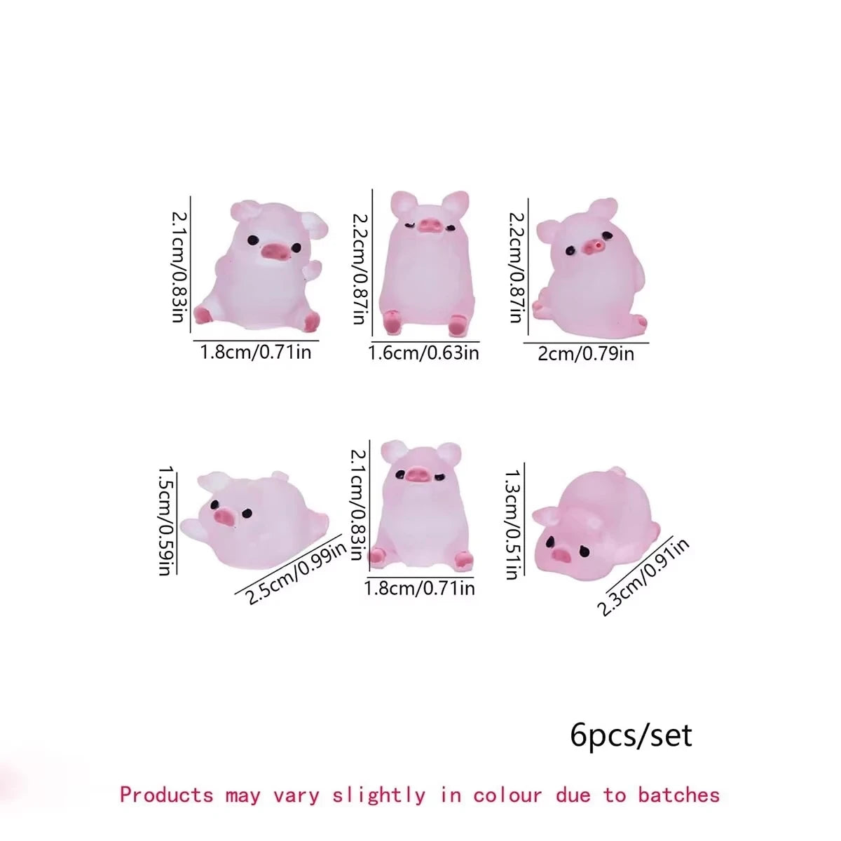 6PCS GLOW-IN-THE-DARK RESIN PIGGY ORNAMENT SET DIY KEYCHAIN MINI LANDSCAPE HOME CAR DESKTOP DECOR
