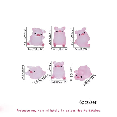 6PCS GLOW-IN-THE-DARK RESIN PIGGY ORNAMENT SET DIY KEYCHAIN MINI LANDSCAPE HOME CAR DESKTOP DECOR