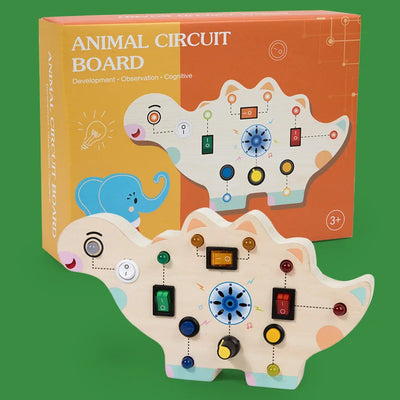 Montessori Busy Board Wooden Sensory Toys LED Light Switch Control Board Animal Educational Children Travel Toys 2-4 Years Old