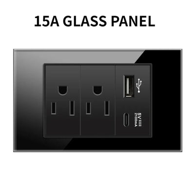 Shawader Electric Power Wall Switch Brazil US Mexico Glass Panel 118 Jack Three Position Outlet Home Office Kitchen 1/2/3/4Gang