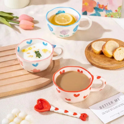 Ceramic Mug with Rabbit Handle Spoon Hand-shaped Irregular Coffee Milk Tea Cup Breakfast Oatmeal Cup Drinkware Kitchen Cup