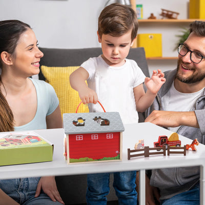 Wooden Farm Toys for 2 3 Year Old, Farm Animals for Toddlers 1 - 3 with Big Barn and Tractor, Sorting Stacking Learning Toys for