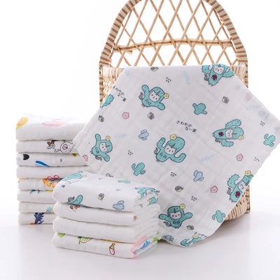 2 Pcs/Lot Baby Towel Handkerchief Hand Face Bath Feeding Gauze Cotton Towels Muslin Square Cloth Wipes for Boys Girls  25*25 cm