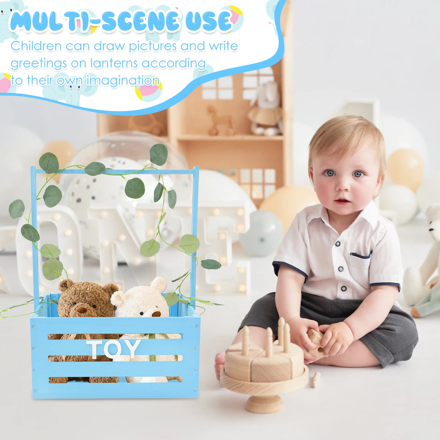 Wood Baby Shower Crate Closet Large Capacity Easy to Install Shower Party Basket with Handle Smooth Baby Clothes Rack for Babies
