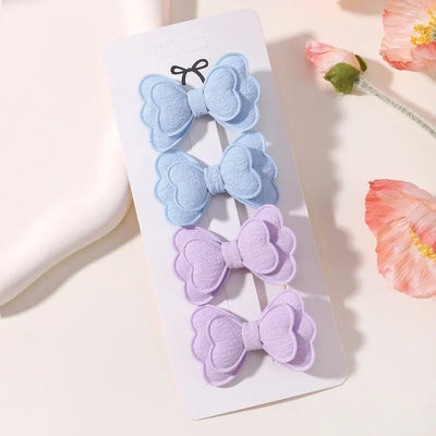 4Pcs/set Butterfly Hair Clip Set for Girls Double Layered Bow Cute Bangs Hair Pin Cotton Safe Kids Baby Hair Accessories Set