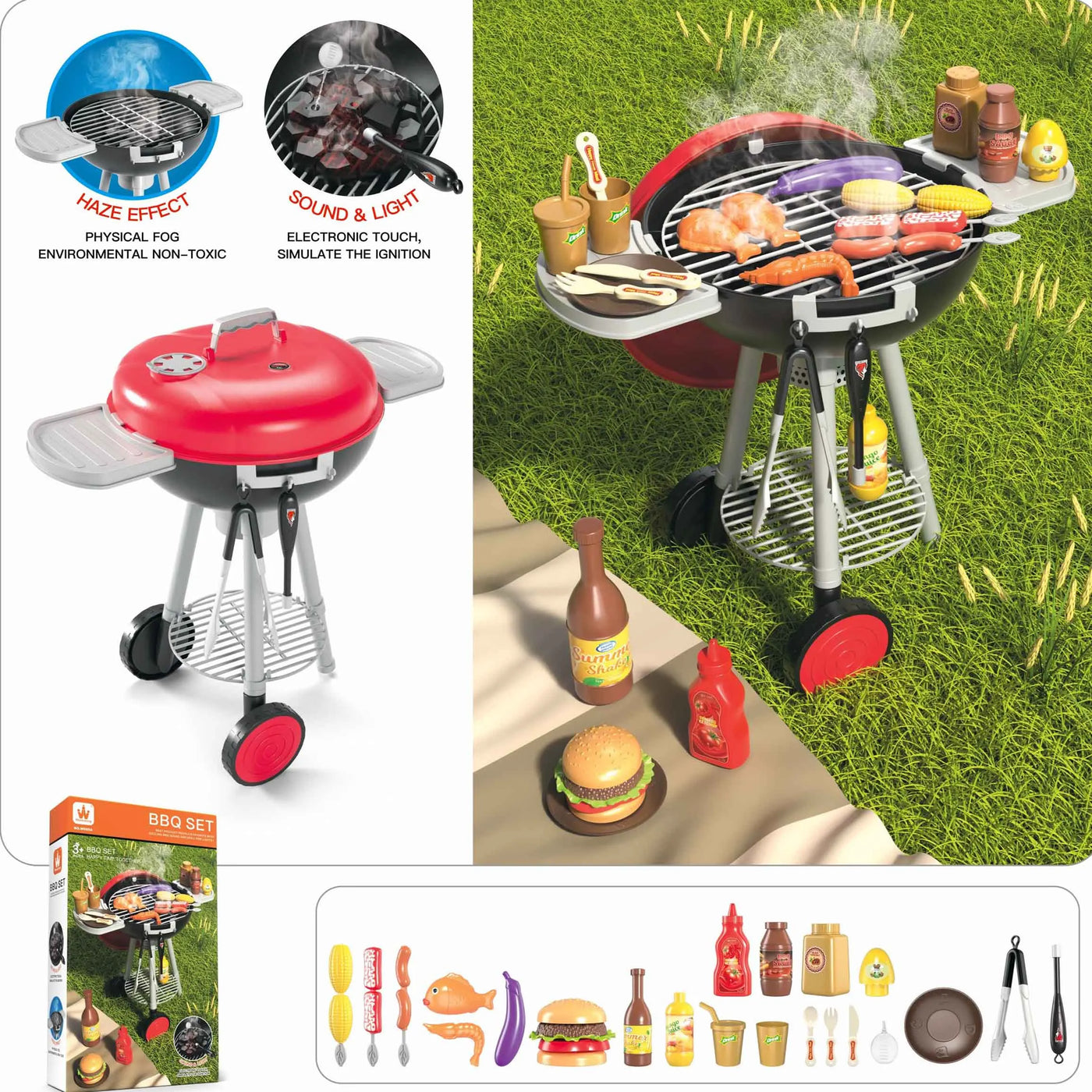 BBQ Grill Set - 25pc Toy Barbecue Grill Set for Kids - Includes Accessories and Play Food - Ages 3 and Up,Christmas Gifts