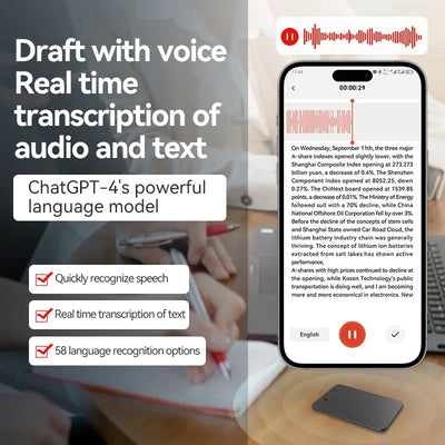 AI Powerd ChatGPT-4 App Phone Call Mini Audio Voice Recorder Espia Transcribe Summarize 58Language Translator Audio Dictaphone