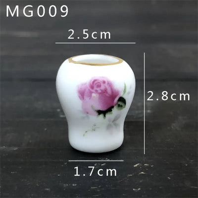 Mini Rose Ceramic Vase Handicraft Collection Miniature Model Resin Simulation Vase Desktop Mini Decor Creative Pocket Artwork