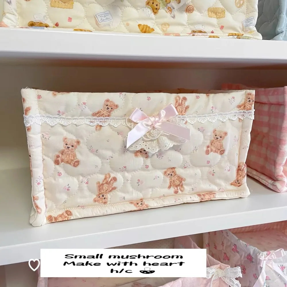 Ins Square Storage Basket Flower Cotton Sorting Basket Stripe Lace Desktop Box Home Supplies