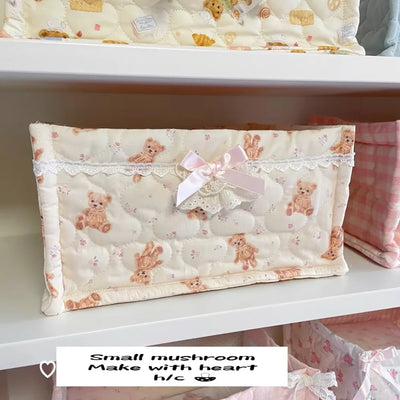 Ins Square Storage Basket Flower Cotton Sorting Basket Stripe Lace Desktop Box Home Supplies