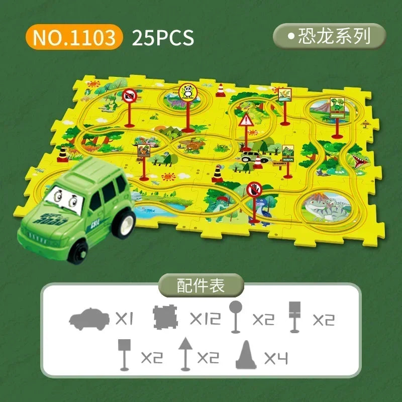 Kids puzzle rail car DIY assembly electric trolley automatic rail city scene building puzzle toys