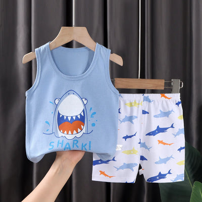 2PCS CHILDREN'S CLOTHING VEST SUIT SUMMER COTTON T-SHIRTS SHORTS BOYS GIRLS SLEEVELESS KIDS CLOTHES FOR BABY