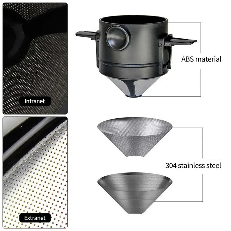 Coffee Filter Folding Hand Brewed Coffee Dripper Cone for Drip Reusable Coffee/Tea Holder Funnel Paperless Pour Over Holder