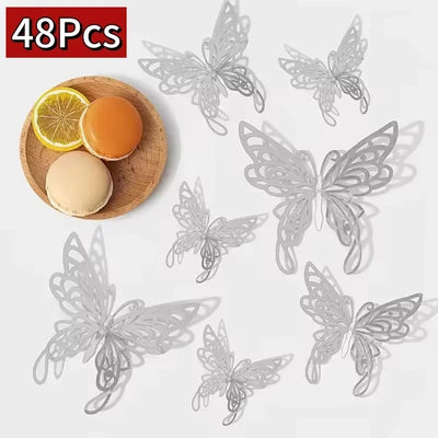 12/48Pcs Fashion 3D Butterfly Creative DIY  Wall Sticker Modern Wall Art Home Bedroom Room Decorative Butterflies  DIY Gift