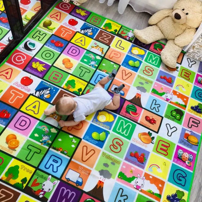 DOUBLE-SIDED BABY PLAY MAT – EDUCATIONAL FOAM CRAWLING CARPET FOR KIDS, INFANT ACTIVITY GYM FLOOR RUG TOY