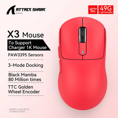 AttackShark X3/X3Pro Wireless Gaming Mouse,PAW3395 26K DPI 1K/4K, 3-mode lightweight gaming mouse,suitable for multiple systems
