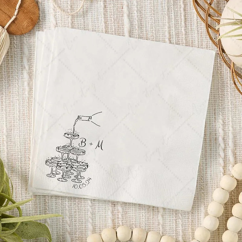 50pcs Personalized Paper Napkins for Wedding Cocktail Napkins Initials Customized Dinner Napkin Party Decor Pet Portrait Napkins