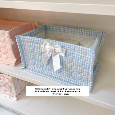 Ins Square Storage Basket Flower Cotton Sorting Basket Stripe Lace Desktop Box Home Supplies