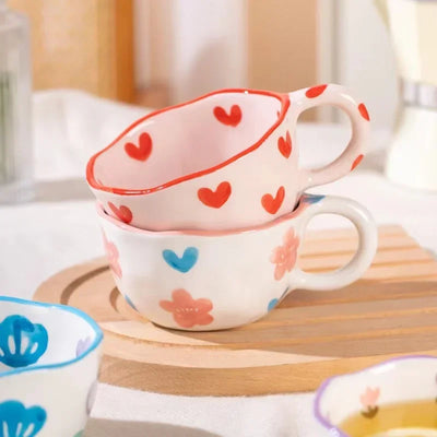 Ceramic Mug with Rabbit Handle Spoon Hand-shaped Irregular Coffee Milk Tea Cup Breakfast Oatmeal Cup Drinkware Kitchen Cup