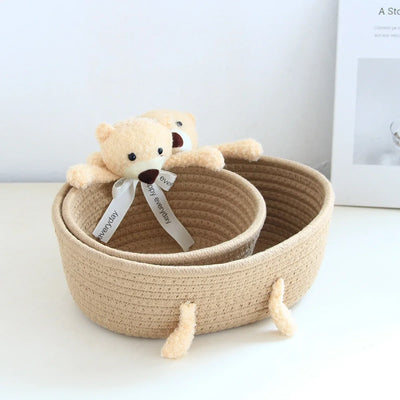 cartoon style weave sundries Storage Baskets household cosmetic hairpin Organize deposit container child toy classification case