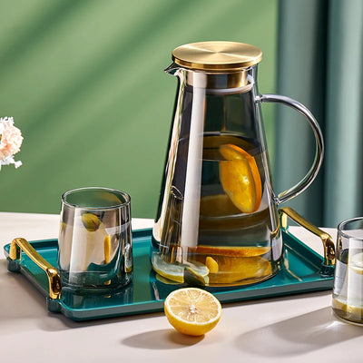 Water Jug Transparent Heat-Resistant Glass Cold Water Kettle And Cups Water Pot With Handle Large Capacity Office Household Jug
