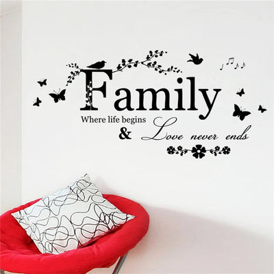 Love Family Where Life Begins Never Ends Removable Wall Stickers Parlor Vinyl Art Bedroom Home Decor Mural Decal