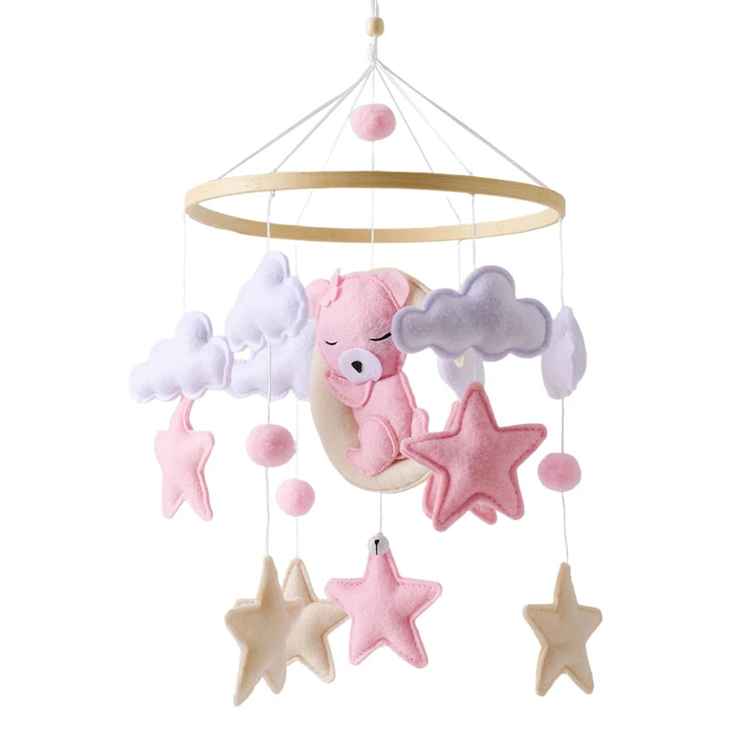 BABY CRIB MOBILE RATTLE TOY – SOFT FELT TEDDY VELVET PINK BEAR HANGING TOY WITH HOLDER FOR INFANTS (0-12 MONTHS)y Holder Bracket Crib Girl Toy