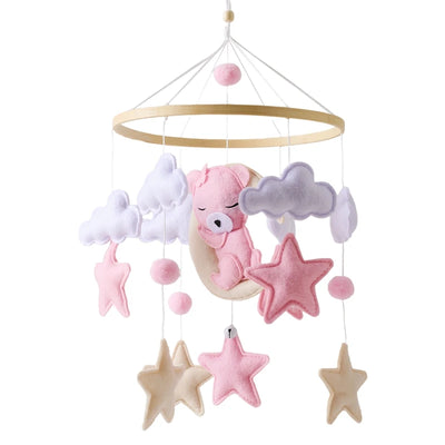 BABY CRIB MOBILE RATTLE TOY – SOFT FELT TEDDY VELVET PINK BEAR HANGING TOY WITH HOLDER FOR INFANTS (0-12 MONTHS)y Holder Bracket Crib Girl Toy
