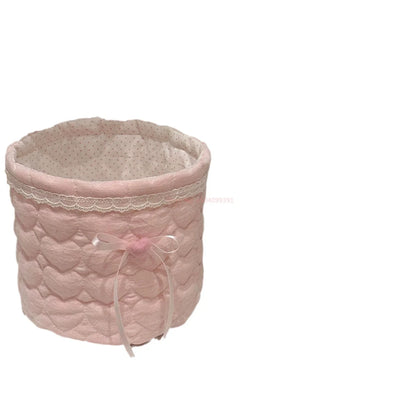 handmade ins ballet style heart clip cotton quilted cylinder square pen holder desktop storage box storage and organizing basket