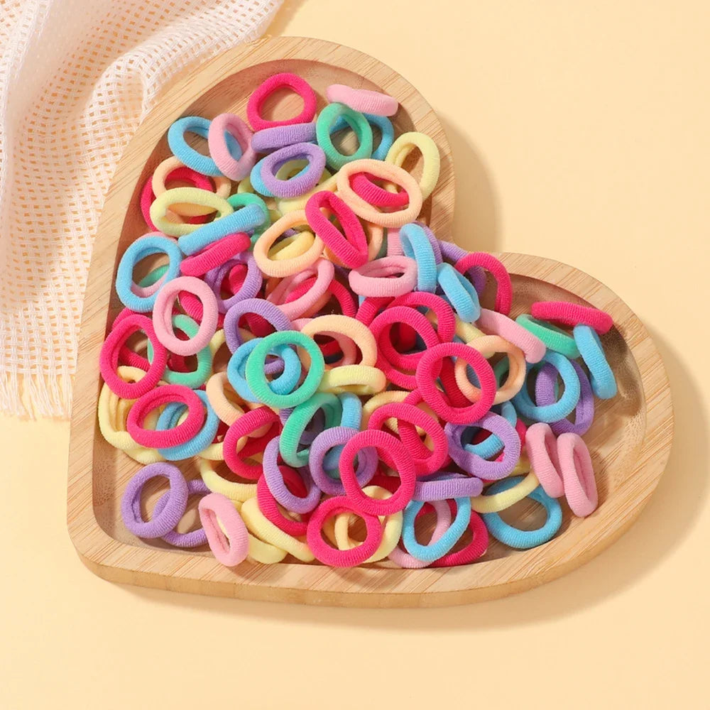 100Pcs/bag Girls Colorful Hair Bands Set Nylon Elastic Rubber Band Baby Ponytail Holder Scrunchies Kids Hair Accessories