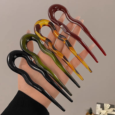 New U-Shaped Hair Fork Women Fashion Tortoiseshell Acetate Hairpin Geometric Design Headwear Hair Sticks Girl Hair Accessories