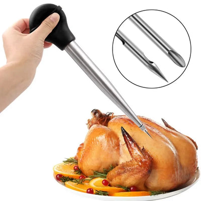 Turkey Needle Turkey Seasoning Pump Bbq Tool  Silicone Drip Seasoning Tube With Cleaning Brush Stainless Steel Turkey Pin