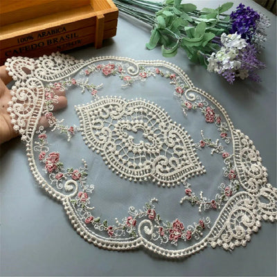 1pc Vintage French Lace Table Mat Embroidered Lace Tablecloth Pastoral European Style Bedside Table Decoration Rose Mat