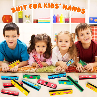 2pcs Wooden Harmonica Musical Instrument Play 16-Hole Harmonicas Parent-Child Puzzle Early Education Toy Gift for Kids Children