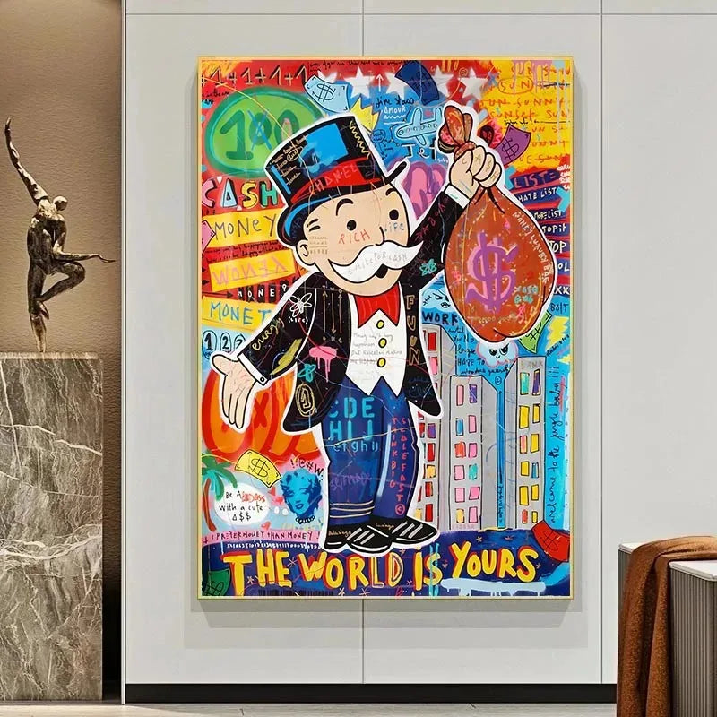 Graffiti Art Alec Monopoly Canvas Posters Inspirational Artwork The World Is Yours Money Paintings on The Wall Modern Home Decor