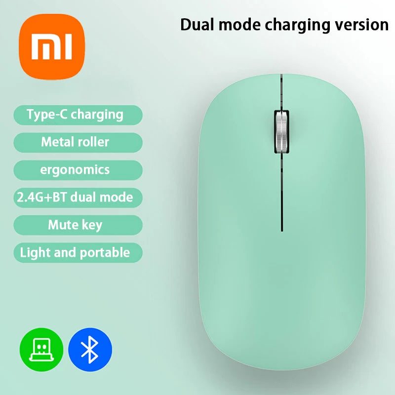 Xiaomi Bluetooth Wireless Mute Mouse Dual Mode Dpi Adjustable 2.4g Type C Rechargeable Silent Ergonomic Portable Office Mouse