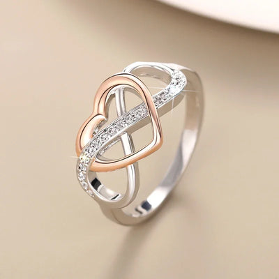 Huitan Unique Infinity Sign and Heart Designed Rings for Women Trendy Love Shiny Finger Accessory Chic Two-tone Wedding Jewelry