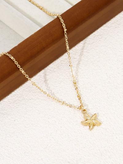 Vintage Shiny Shell Starfish Pendant Necklace for Women Simple Multilayer Thin Chain Choker Bridal Neck Jewelry